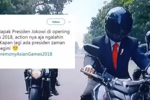 7 Cuitan kocak respons Jokowi naik motor sport di Asian Games 2018