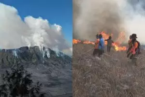 Momen detik-detik Bukit Teletubbies Bromo terbakar
