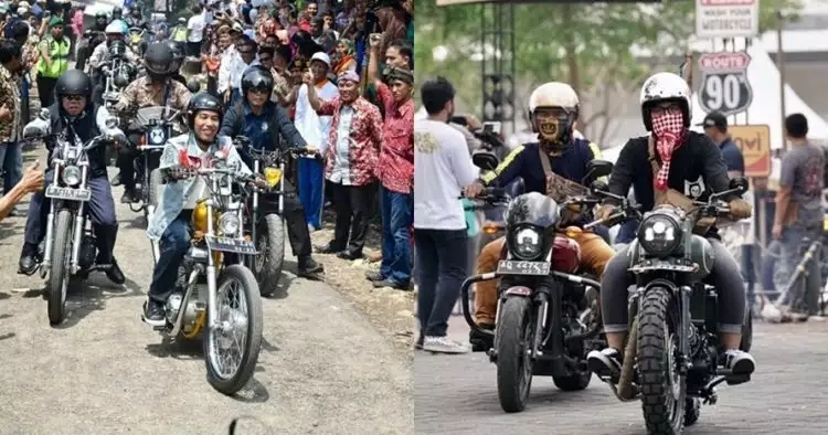 6 Adu gaya Gibran dan Jokowi saat beraksi dengan motor custom