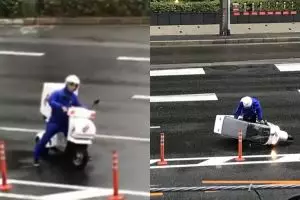 Demi pelanggan, perjuangan pengantar pizza lawan badai ini bikin salut