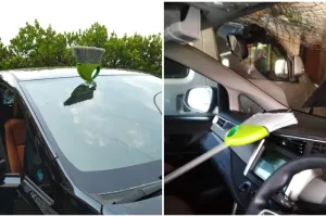 7 Cuitan kocak kejadian sapu timpa mobil hingga tembus kaca & retak