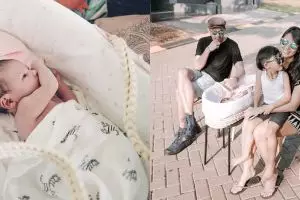 Gaya 6 bayi seleb saat berjemur di pagi hari, ekspresinya gemesin