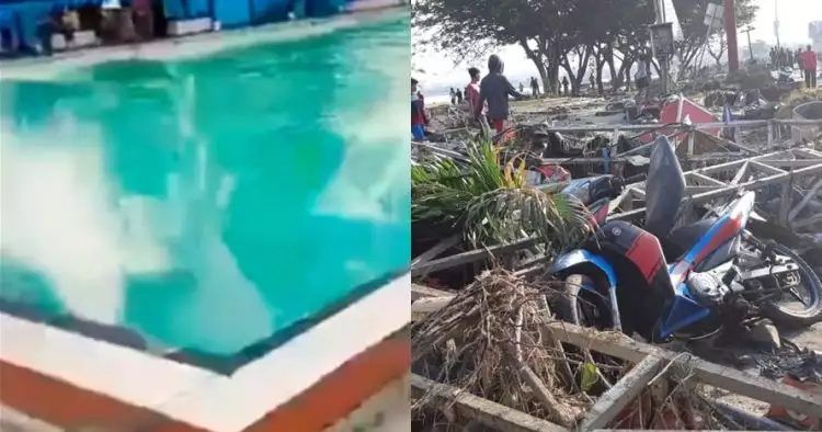 Momen kolam renang Lanal Juanda tiba-tiba berombak besar sebelum gempa