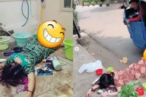 7 Aksi emak berdaster ikut falling stars challenge ini konyol abis