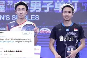 Ekspresi Momota kalahkan Ginting bikin heboh, begini 8 cuitan bapernya