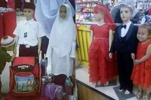 9 Pose bocah dengan manekin ini bikin ketawa sambil ngelus dada