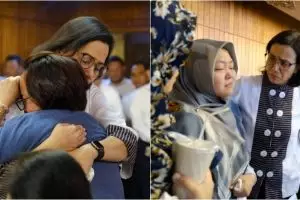 8 Potret haru Sri Mulyani tenangkan keluarga korban pesawat Lion Air