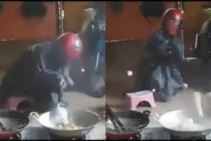 Pria ini masak tapi seperti mau perang, yang digoreng bikin penasaran