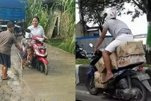 20 Tingkah lucu pengendara motor, Indonesia banget