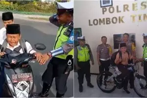 Sempat ditilang dan menangis, anak ini dihadiahi sepeda oleh polisi