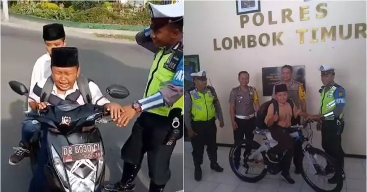 Sempat ditilang dan menangis, anak ini dihadiahi sepeda oleh polisi