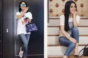 15 Gaya kasual Syahrini ini simpel abis, cuma pakai kaus