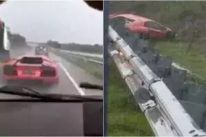 Detik-detik Lamborghini ngebut hingga celaka di tol Solo-Ngawi