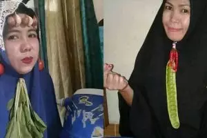 10 Potret lucu emak-emak pakai bros jilbab dari bahan dapur