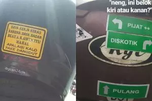 12 Stiker tulisan lucu di helm ojek online ini bikin mood ceria