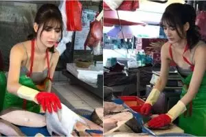 10 Pesona si cantik penjual ikan yang viral, rela antre deh