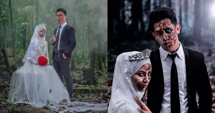 8 Foto pernikahan tema zombie ala pengantin ini bikin merinding