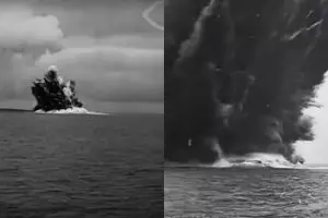 Video letusan Anak Krakatau 1927, gunung masih di bawah laut