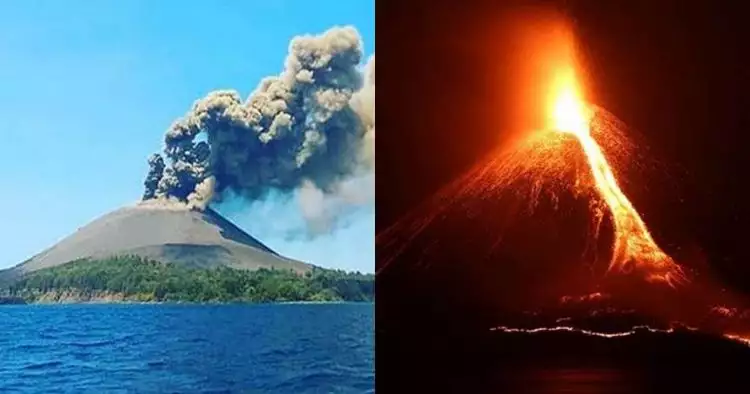 12 Foto lava pijar Gunung Anak Krakatau saat malam hari