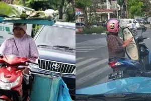 10 Aktivitas nyeleneh emak-emak pas lagi bawa motor, serba bisa