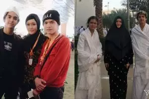 10 Potret kompak Maia Estianty & dua anaknya umrah, bikin adem
