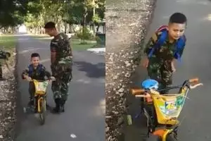 Aksi terbaru bocah bersepeda di markas TNI ini nggak kalah kocak