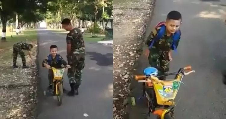 Aksi terbaru bocah bersepeda di markas TNI ini nggak kalah kocak