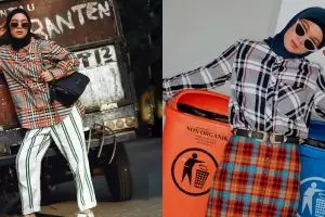 10 Inspirasi fashion tabrak motif Tantri Namirah ini kece banget
