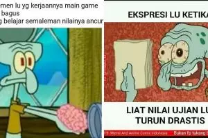 12 Meme lucu Squidward habis ujian ini bikin senyum tipis