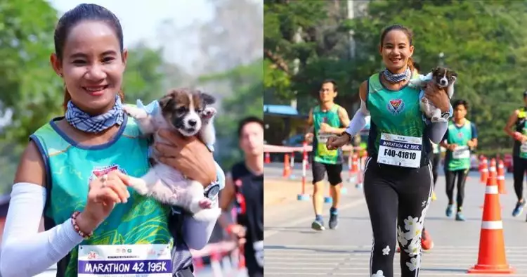 Lari maraton sambil bawa anjing tersesat, wanita ini dapat pujian