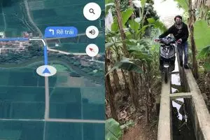 Ikuti saran Google Maps, pria ini nyasar sampai harus lewat parit