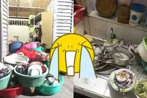 10 Potret peralatan makan kotor menumpuk di dapur, bikin jijik