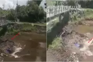 Video air masuk lubang besar di tengah Sungai Kuning