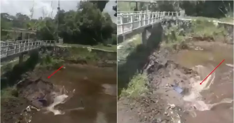 Video air masuk lubang besar di tengah Sungai Kuning