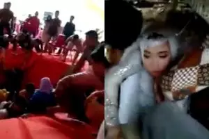 Detik-detik panggung pelaminan roboh, pengantin terjebak di kolong