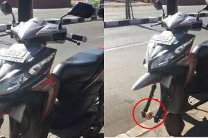 Parkir di depan warung semalaman, ban motor ini diganti donat