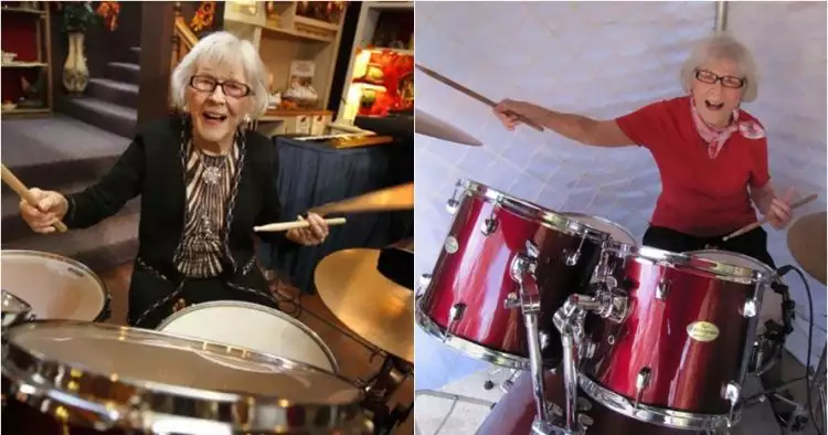 10 Aksi kece Viola Smith, drummer cewek berusia satu abad