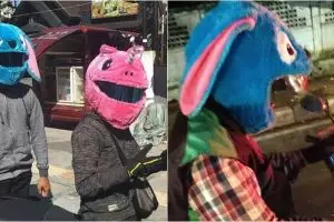 10 Potret unik pengendara dengan sarung helm kekinian, ada unicorn