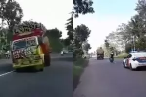 Truk oleng ugal-ugalan, sopir ini tak tahu kalau dikejar polisi