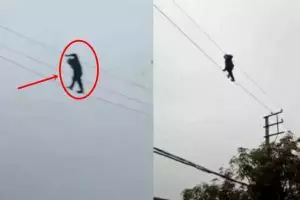 Kelakuan pria mabuk ini konyol, jalan di kabel listrik tegangan tinggi