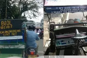 12 Tulisan lucu di belakang becak ini bikin ngakak