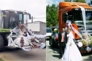 10 Kendaraan pernikahan paling unik, dari truk hingga buldoser