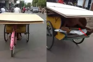 Kisah tukang becak susah payah bawa triplek ini bikin haru