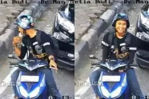 Ditegur makan es krim sambil berkendara, ekspresi pria ini kocak