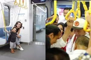 Gaya 10 seleb naik MRT Jakarta, ada yang sambil momong anak