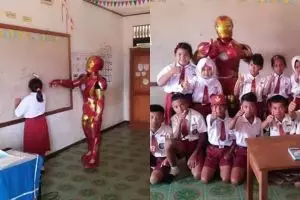 Aksi guru SD mengajar pakai kostum Iron Man ini viral, tuai pujian