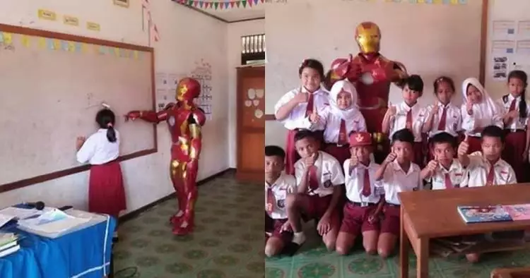 Aksi guru SD mengajar pakai kostum Iron Man ini viral, tuai pujian