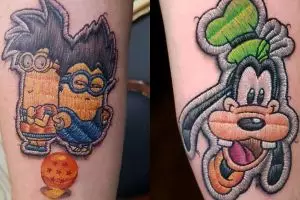 10 Tato bertema tokoh kartun ini mirip kain sulam, detail banget