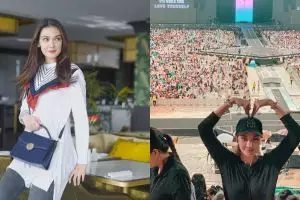 6 Momen keseruan Luna Maya nonton konser BTS, kesengsem RM
