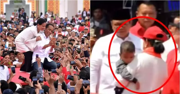 Momen Iriana Jokowi tolong anak kepanasan di arena kampanye